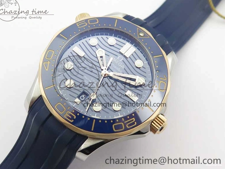 0427 2018 Seamaster Diver 300M SS RG VSF 1:1 Best Edition RG Bezel Blue Dial on Blue Rubber Strap A Contemporary 7927